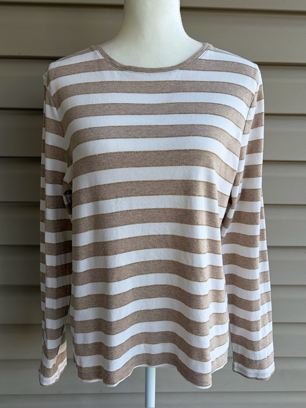 •Talbots• Pima Cotton Metallic Stripe Long Sleeve Knit Top - Size Medium